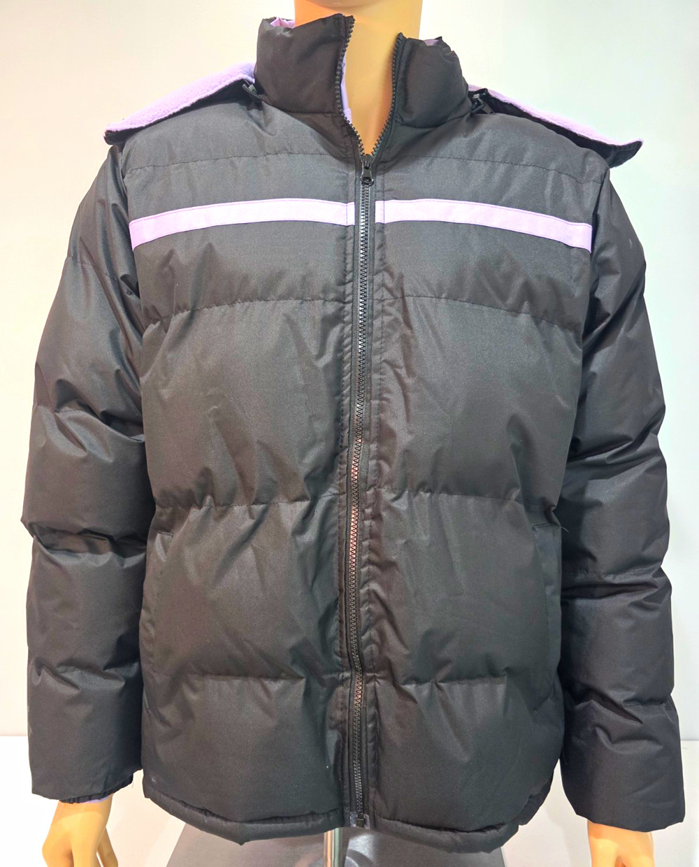 Operation Warm Winter Coat Womens Large Black Purple Hooded Puffer Jacket